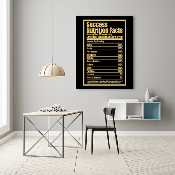 Success Nutrition Facts * Office Motivation * Black & Gold * Wall Art Print *  DIGITAL DOWNLOAD