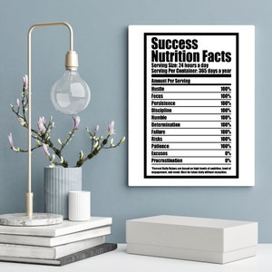 Success Nutrition Facts * Office Motivation * Black & White * Wall Art Print * DIGITAL DOWNLOAD
