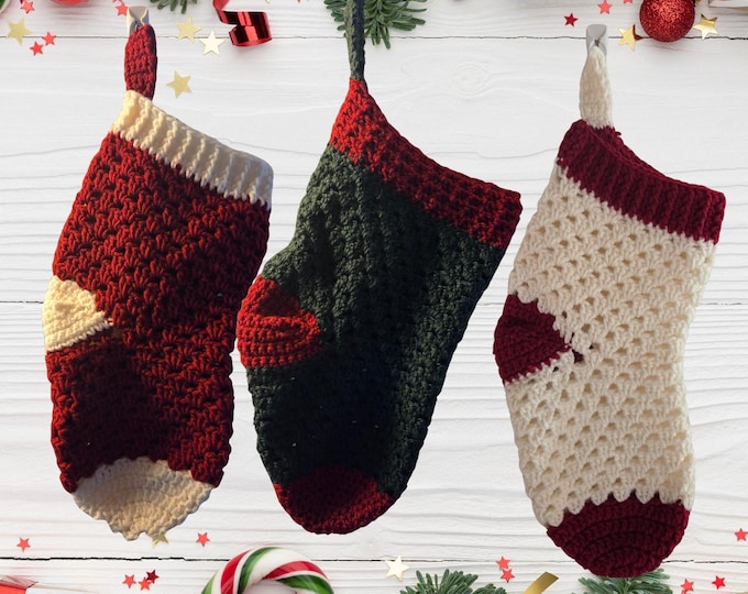 Handmade Crochet Christmas Stocking |Rustic Farmhouse Crochet Décor