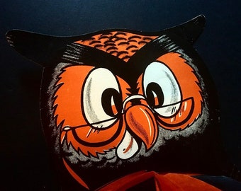RARE Vintage Halloween Dennison Owl Tissue Waffle Card Board & Crepe Paper Centerpiece Diecut
