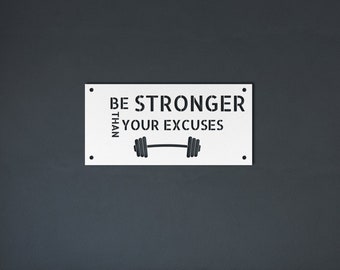 Be Stronger Than Your Excuses Sign Decor, Weight Lifting Fitness Trainer Gym Sign, Farmhouse Gym Wall Art, Motivational Fitness Gift Quote