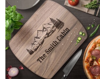 Custom Cabin Cutting Board, Personalized Cutting Board, Engraved Cutting Board, Christmas Gift, Wedding Gift, Walnut, Maple