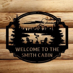 Personalized Cabin Metal Sign, Cabin Sign, Lodge Decor, Cabin Decor, Cabin Lake House Cottage Welcome Sign, Custom Camp Sign, Outdoor Sign