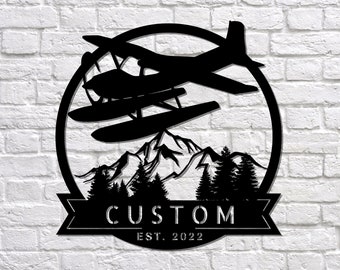 Float Plane Monogram side view Sign, Pilot Gifts, Personalized Aviation Signs, Seaplane Metal Signs