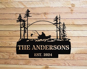 Metal Fishing Boat Scene Name Sign | Outdoor Cabin Decor | Fishing Gift for Men | Outdoorsman Custom Fishing Sign, Fisherman Gift Groomsmen