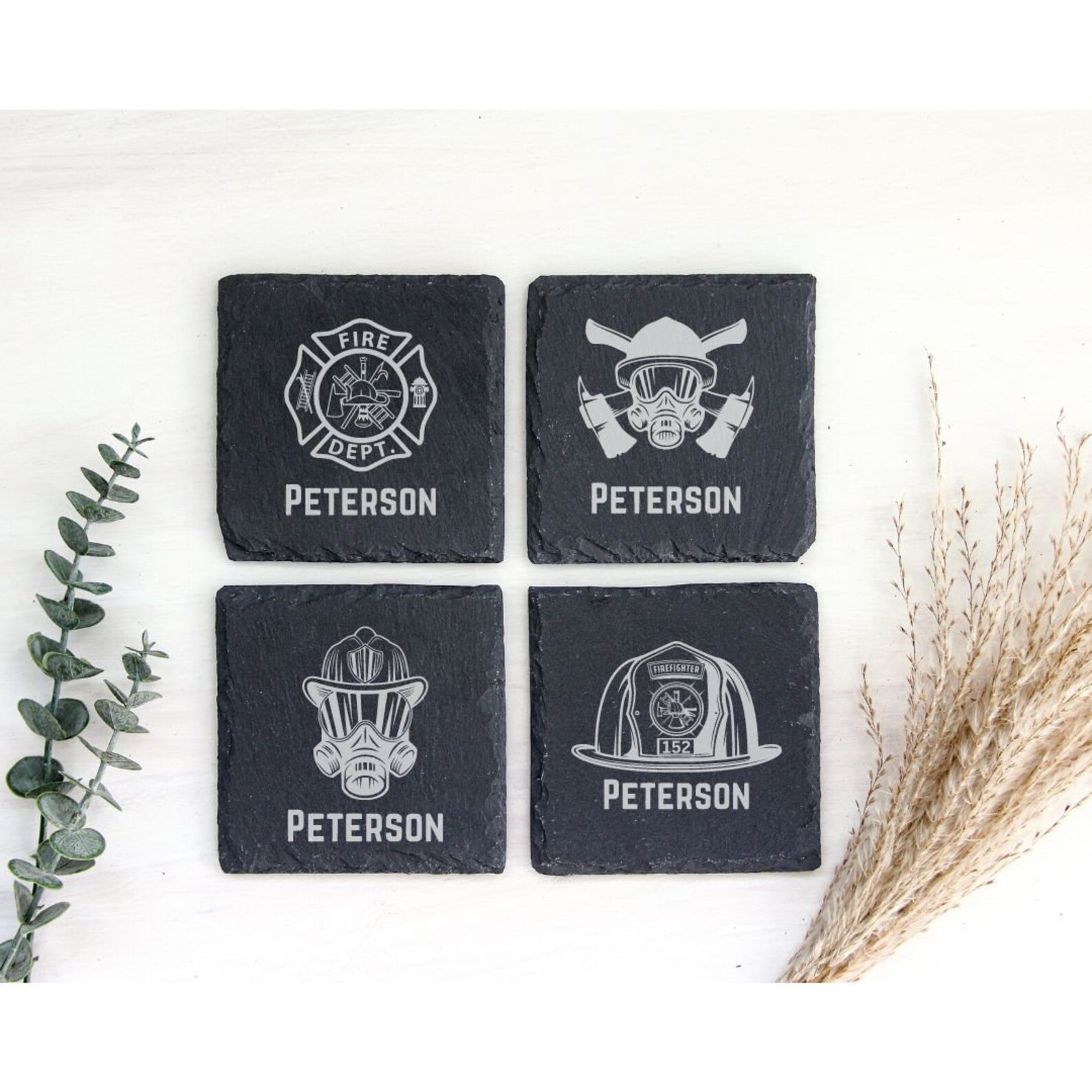 Personalized Firefighter Slate Coaster Set | Firefighter Graduation ...