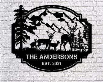 Deer Sign, NEW Deer Antler Decor, Deer Hunter Gift, Deer Camp Sign, Christmas Gift For Him, Deer Name Metal Sign, Fathers Day Gift