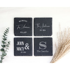 Personalized Slate Coasters | Wedding Gift | Housewarming Party | Wedding Favor | New Home Gift | Engagement Gift | Custom Closing Gift