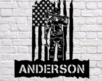 Firefighter Monogram Personalized Metal Sign - Fireman, Firewoman Appreciation Gift, Fire Department Name Number Laser Cut Metal Decor