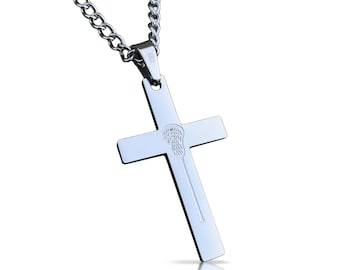 Lacrosse Cross Pendant With Chain Necklace - Stainless Steel