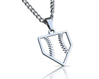 Home Plate Pendant With Chain Necklace - Stainless Steel
