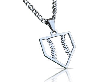 Home Plate Pendant With Chain Necklace - Stainless Steel