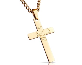 Colgante de cruz de baloncesto chapado en oro de 14 quilates con cadena - Acero inoxidable