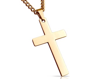 Colgante de cruz chapado en oro de 14 quilates con cadena - Acero inoxidable