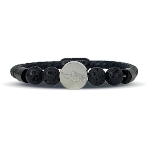 Track & Field Leather Bracelet With Natural Lava Stones and Magnetic Clasp