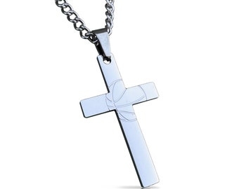 Basketball Cross Pendant With Chain Necklace - Stainless Steel - Engraving Available