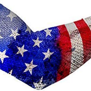 May include: A blue and red arm sleeve with a distressed American flag design. The sleeve has a white "E" logo on the top.