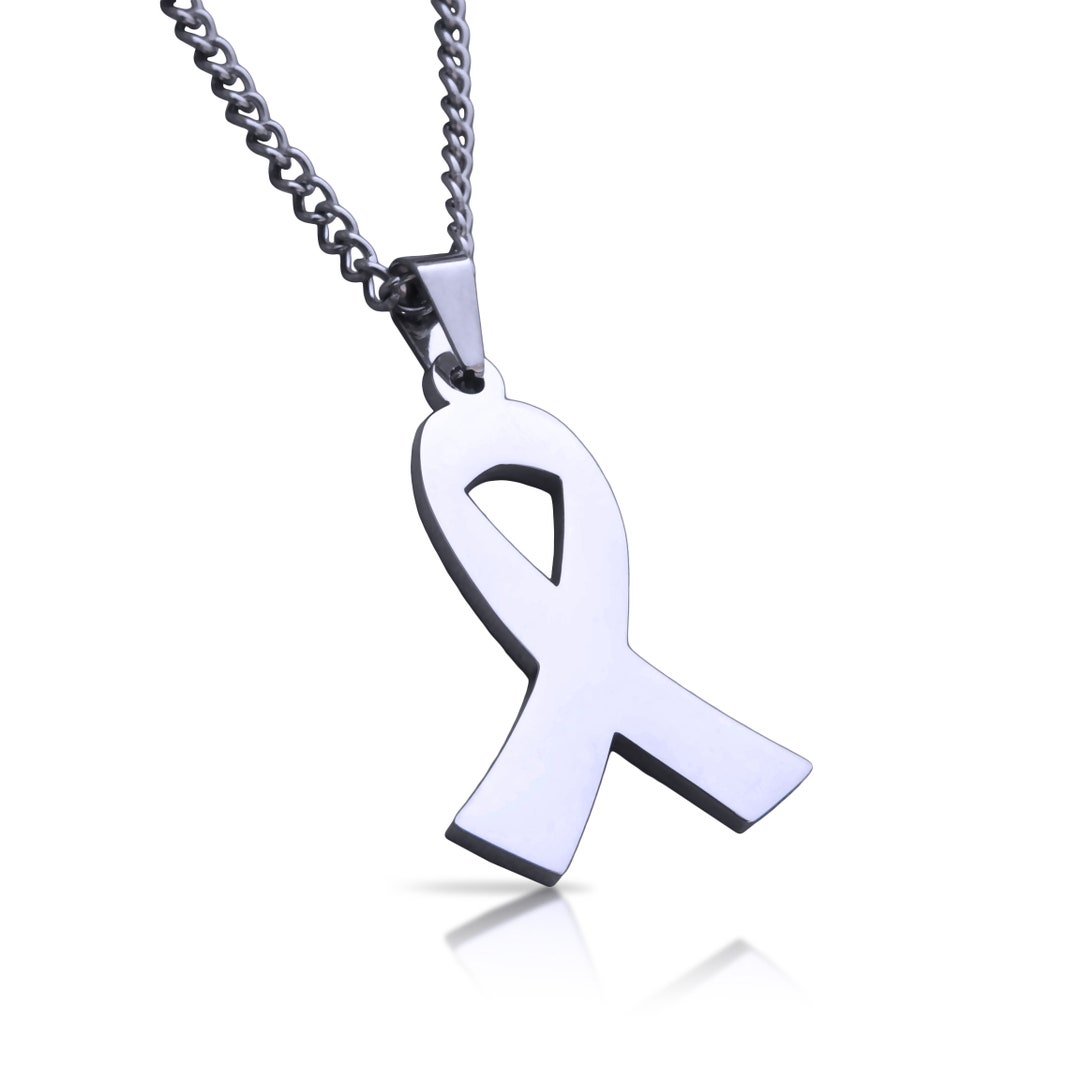 Cancer Ribbon Pendant With Chain Necklace Stainless Steel Etsy