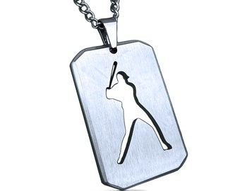 Baseball Cut Out Pendant With Chain Necklace - Stainless Steel - Engraving Available