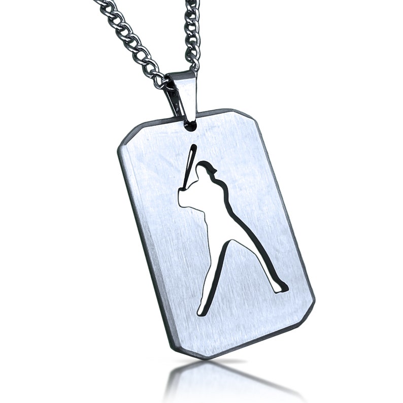 Baseball Cut Out Pendant With Chain Necklace Stainless Steel Engraving Available image 1