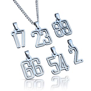 Varsity Number Pendant With Chain Necklace - Stainless Steel