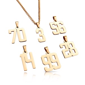14K Gold Plated Number Pendant With Chain Necklace - Stainless Steel - Engraving Available