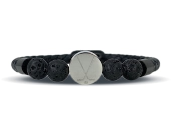 Hockey Leather Bracelet With Natural Lava Stones and Magnetic Clasp