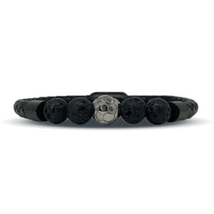 Soccer Leather Bracelet With Natural Lava Stones and Magnetic Clasp