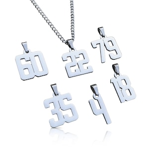 Custom Number Pendant (#69-99) With Chain Necklace - Stainless Steel - Engraving Available