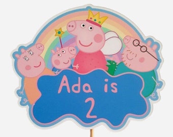 Peppa Pig inspired Personalised Cake Topper Toppers Birthday Decoration Decor Name Age