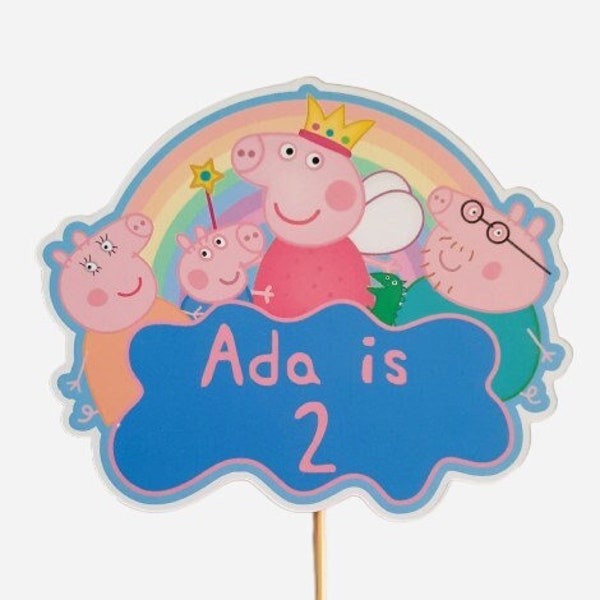 Peppa Pig inspired Personalised Cake Topper Toppers Birthday Decoration Decor Name Age