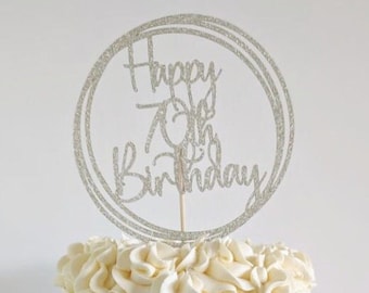 Personalised Circle Cake Topper Any Wording Any Age Any Colour Birthday Celebration Non Shed Glitter / Mirror Card