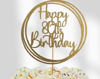 Personalised Circle Cake Topper Any Wording Any Age Any Colour Birthday Celebration Non Shed Glitter Card