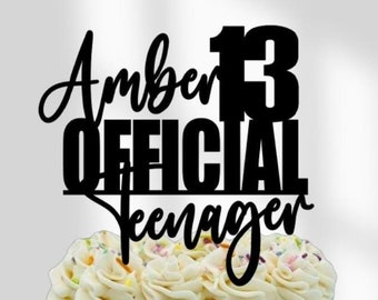 Personalised Official Teenager Cake Topper Any Name and Colour 13th Birthday Celebration Non Shed Glitter / Mirror Card