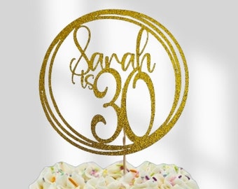 Personalised Circle Cake Topper Any Name Any Age Any Colour Birthday Celebration Non Shed Glitter Card 18 21 30 40 50 60 70 80 90