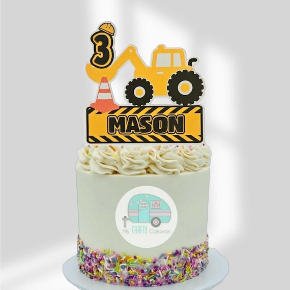 Digger Construction Cake Topper Any Name / Age Personalised Birthday Celebration