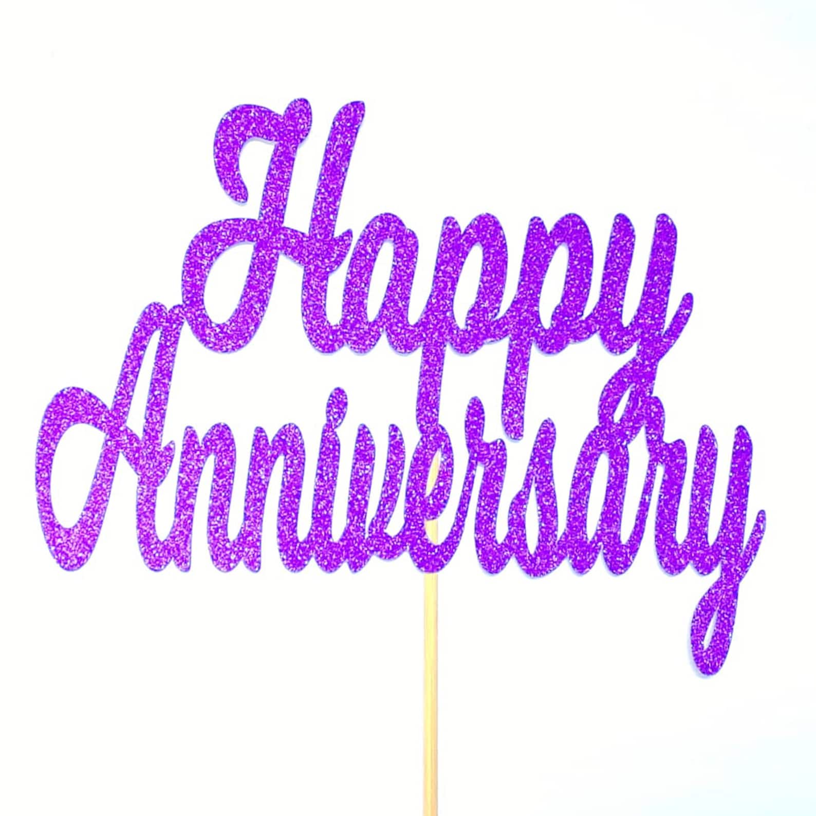 Happy Anniversary Purple Glitter Cake Topper Celebration | Etsy