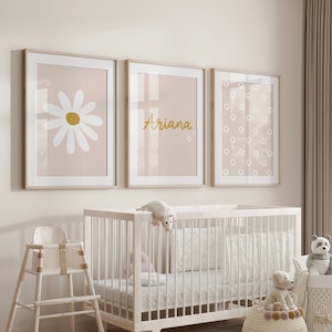 Daisy Nursery Prints, Nursery Wall Art, Daisy Prints, Kids Room Decor, Personalised Daisy Prints, Blush Pink Daisy Nursery, PRINT AT HOME