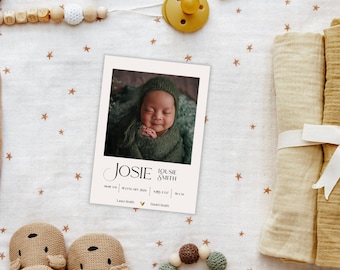 Newborn Baby Birth Announcement, Digital Birth Announcement, Printable Photo Birth Card, Birth Announcement Template, Baby Announcement card