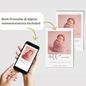 Annonce de naissance de bébé nouveau-né, carte de naissance de nouveau-né, annonce de naissance numérique, carte de naissance photo imprimable, naissance, carte d'annonce de bébé