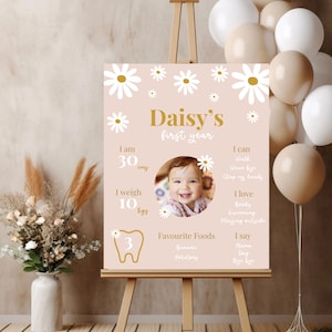 Daisy Milestone Board, Daisy First Birthday Milestone Sign, Modello stampabile, Primo anno di vita del bambino Milestone Board, Primo compleanno Sign