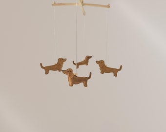 Handmade Dachshund Nursery Mobile, Tan Felt Wiener Dogs, Sausage Dog Mobile