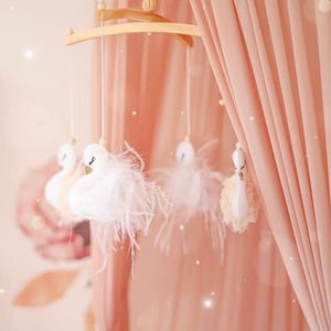 Swan Baby Nursery Mobile Baby girl mobile Swan nursery decor Crib mobile Cot mobile Baby girl nursery mobile Champagne & white image 1