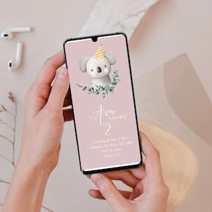 Invito alla festa digitale, Invito Koala ragazza, Invito alla festa Koala, Invito di compleanno, Invito digitale, Invito per il 1o compleanno, Invito rosa cipria