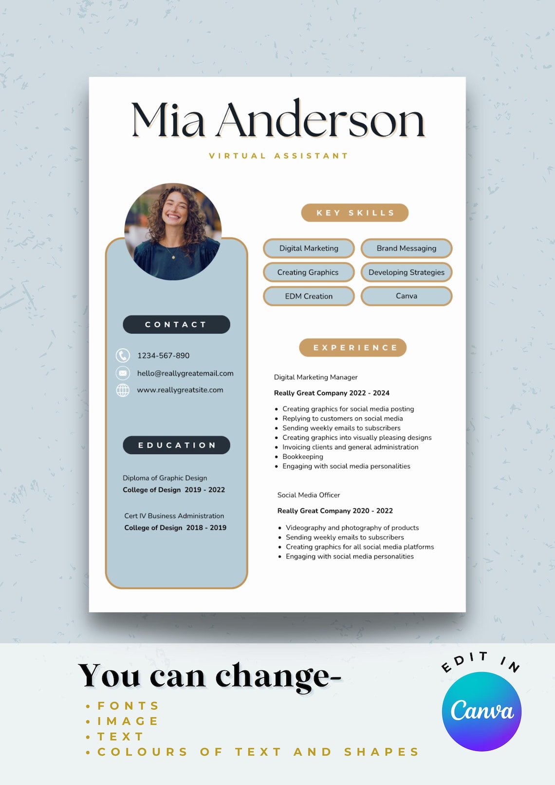 Creative Resume Template, Editable Modern CV Template for Canva ...