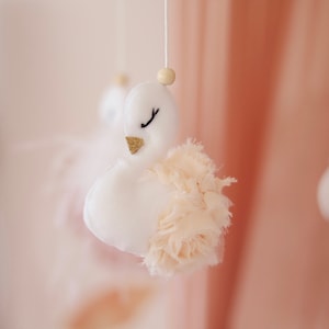 Swan Baby Nursery Mobile Baby girl mobile Swan nursery decor Crib mobile Cot mobile Baby girl nursery mobile Champagne & white image 2