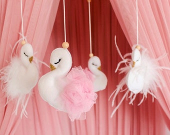 Baby Nursery Swan Mobile- Baby girl mobile- Swan nursery decor- Crib mobile- Cot mobile- Baby girl nursery mobile-  Pink & white