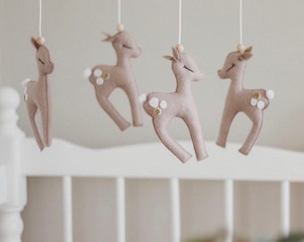 Handmade Fawn Mobile, Felt Deer, Gender Neutral Woodland Nursery Decor