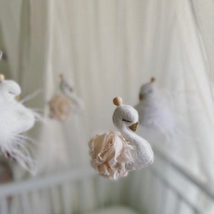 Swan Baby Nursery Mobile Baby girl mobile Swan nursery decor Crib mobile Cot mobile Baby girl nursery mobile Champagne & white image 4