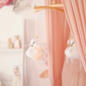 Swan Baby Nursery Mobile Baby girl mobile Swan nursery decor Crib mobile Cot mobile Baby girl nursery mobile Champagne & white image 5